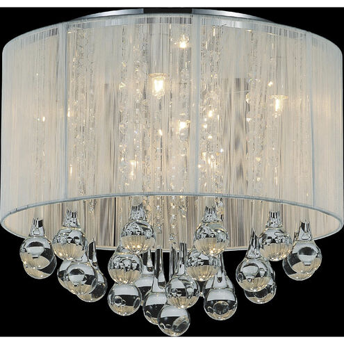 Water Drop 6 Light 14 inch Chrome Drum Shade Flush Mount Ceiling Light in White